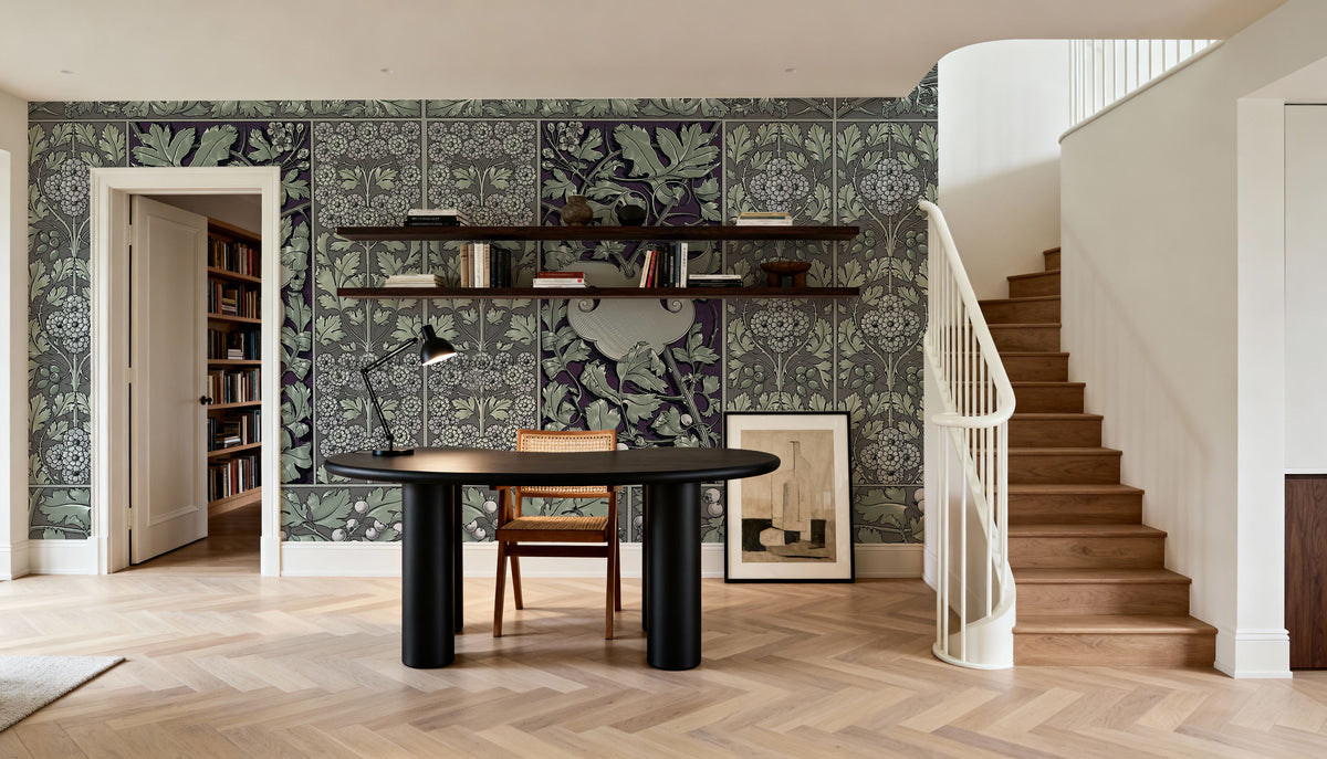 Flowers and Berries Green Mural Wallpaper - room preview 03