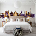 Huddersfield England Skyline Purple & Gold Mural Wallpaper - room preview 03