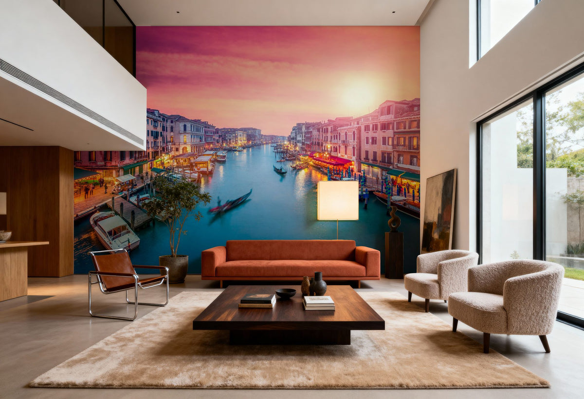 Grand Canal Sunset Pink Mural Wallpaper - room preview 03