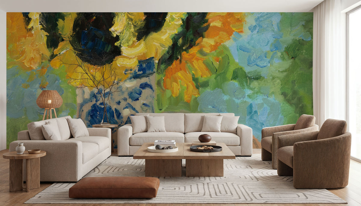 Sunflowers and Hydrangeas Mural Wallpaper - room preview 03
