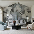 Geometry and Orchids Blue Mural Wallpaper - room preview 03