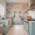 Cranes At Sunset Smoke Mural Wallpaper - room preview 03