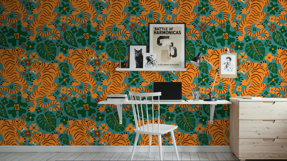 Otomi Cool Tigers, Bright Mural Wallpaper - room preview 03
