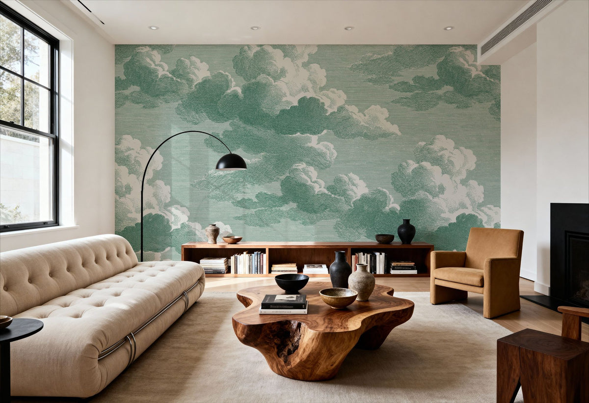 Intaglio Clouds, Jade Mural Wallpaper - room preview 03