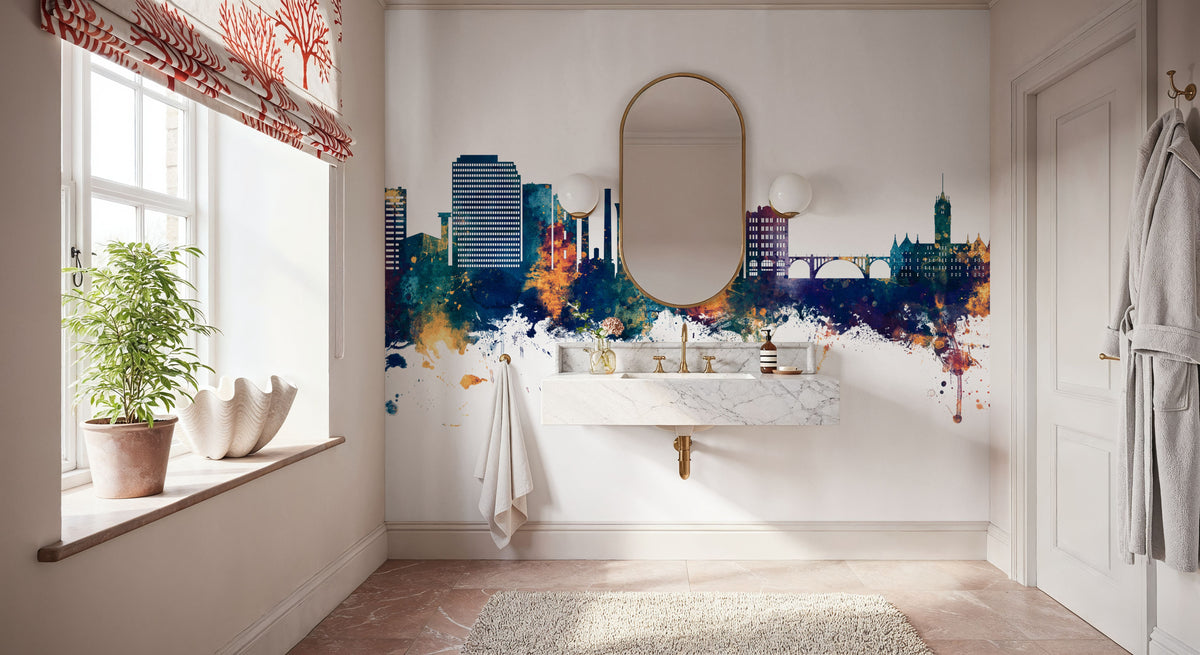 Spokane Washington Skyline Blue & Bronze Mural Wallpaper - room preview 03