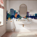 Spokane Washington Skyline Blue & Bronze Mural Wallpaper - room preview 03