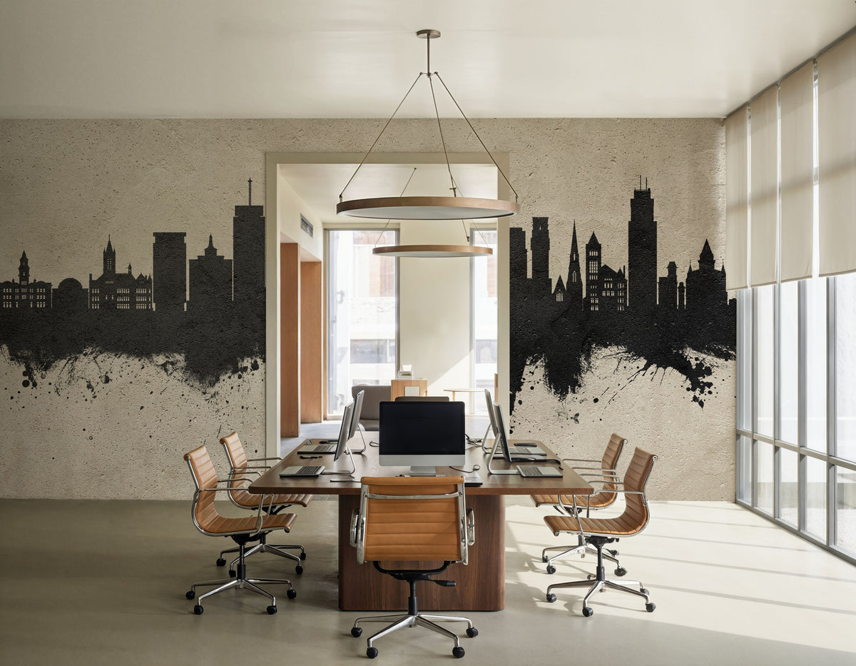 Syracuse New York Skyline Concrete Mural Wallpaper - room preview 03
