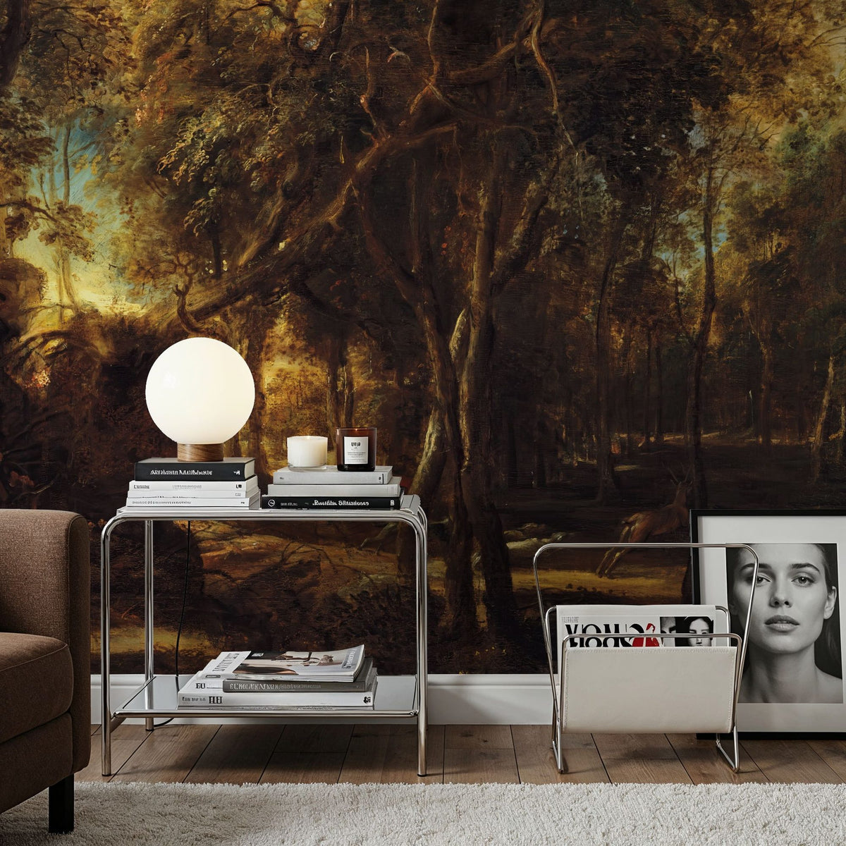 Dwellpaper A Forest At Dawn with a Deer Hunt Mural Wallpaper image 3