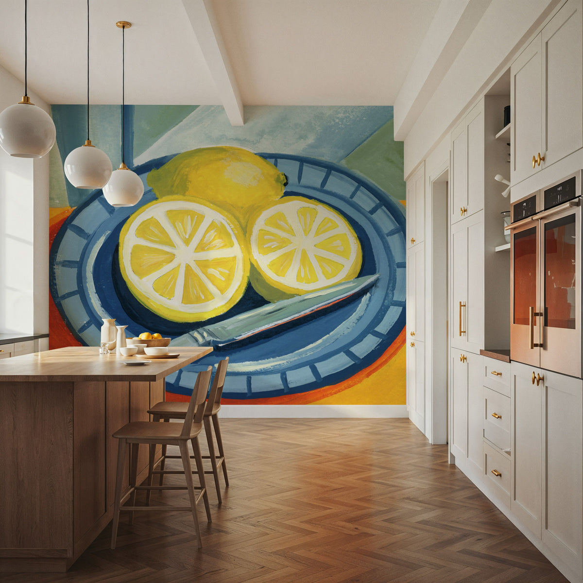 Sliced Lemons on Plates Mural Wallpaper - room preview 03