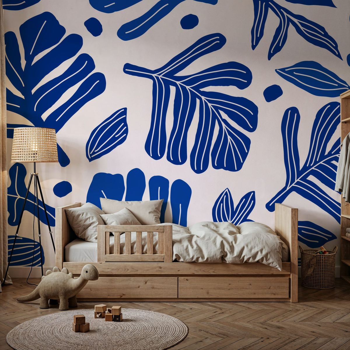 Monstera Cuttings, Intense Blue Mural Wallpaper - room preview 03