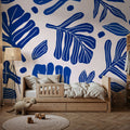 Monstera Cuttings, Intense Blue Mural Wallpaper - room preview 03
