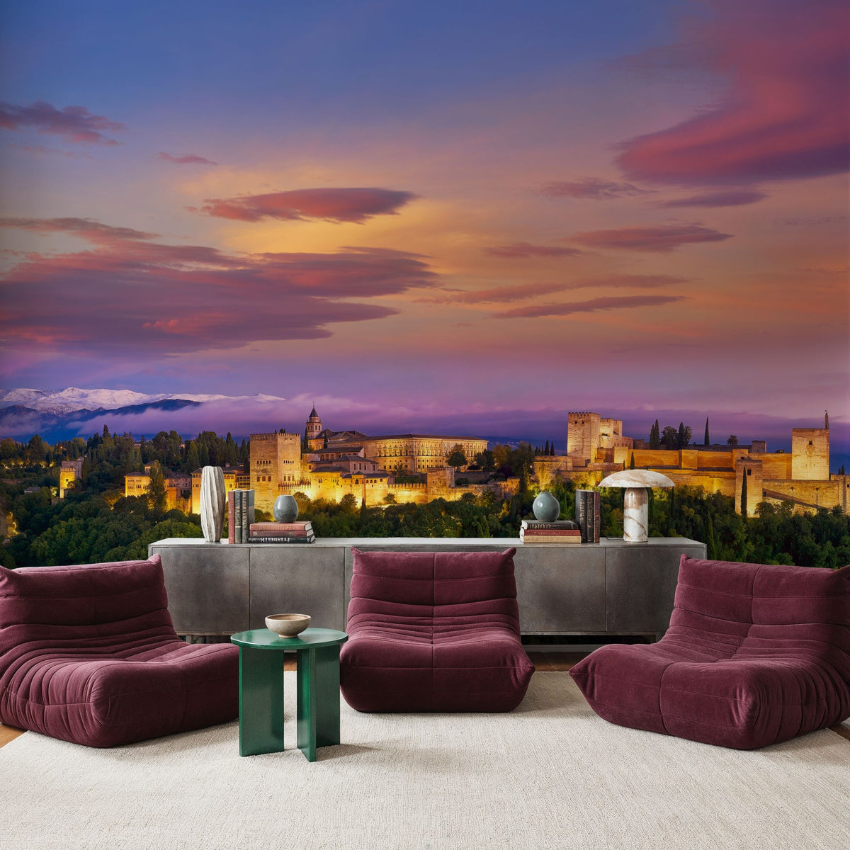 Mountain Fortress Twilight Mural Wallpaper - room preview 03