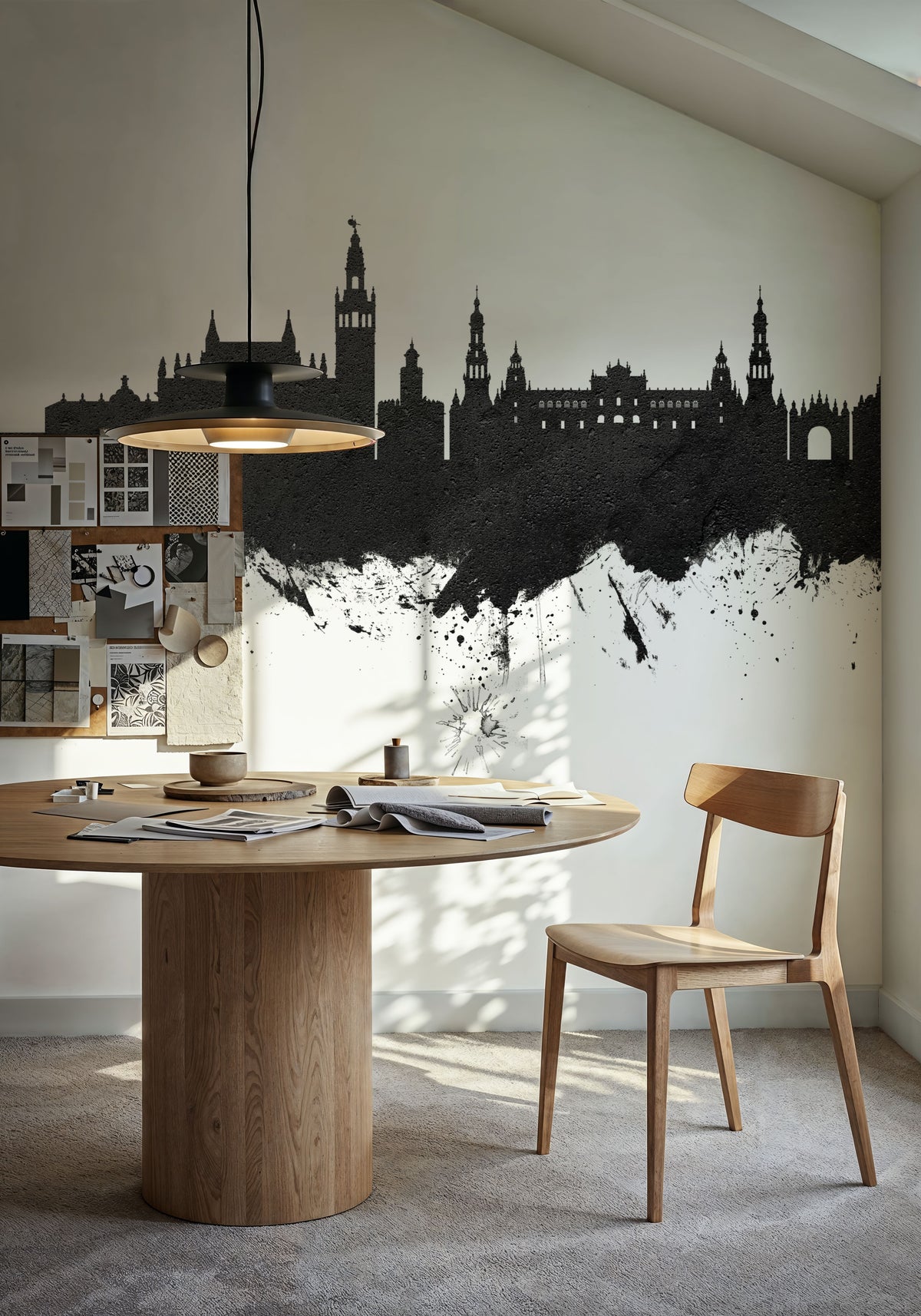 Sevilla Skyline Black & White Mural Wallpaper - room preview 03