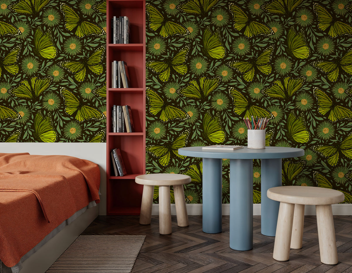 Papillion II, Avocado Green Mural Wallpaper - room preview 03