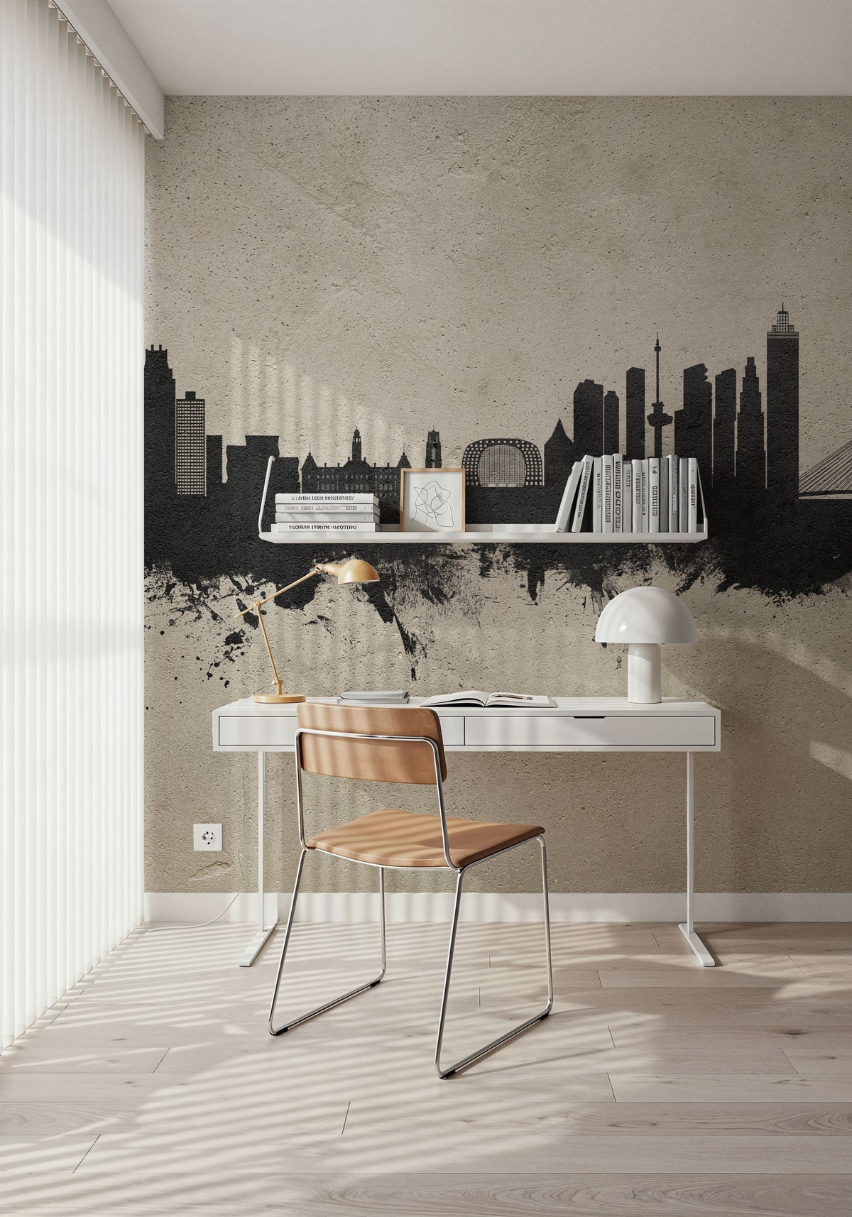 Rotterdam the Netherands Skyline Concrete Mural Wallpaper - room preview 03
