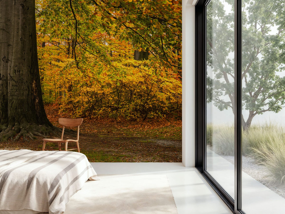 Falling Yellow Autumn Leaves Mural Wallpaper - room preview 03