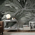 High Grunge Leaves Mural Wallpaper - Neutral Tone - room preview 03