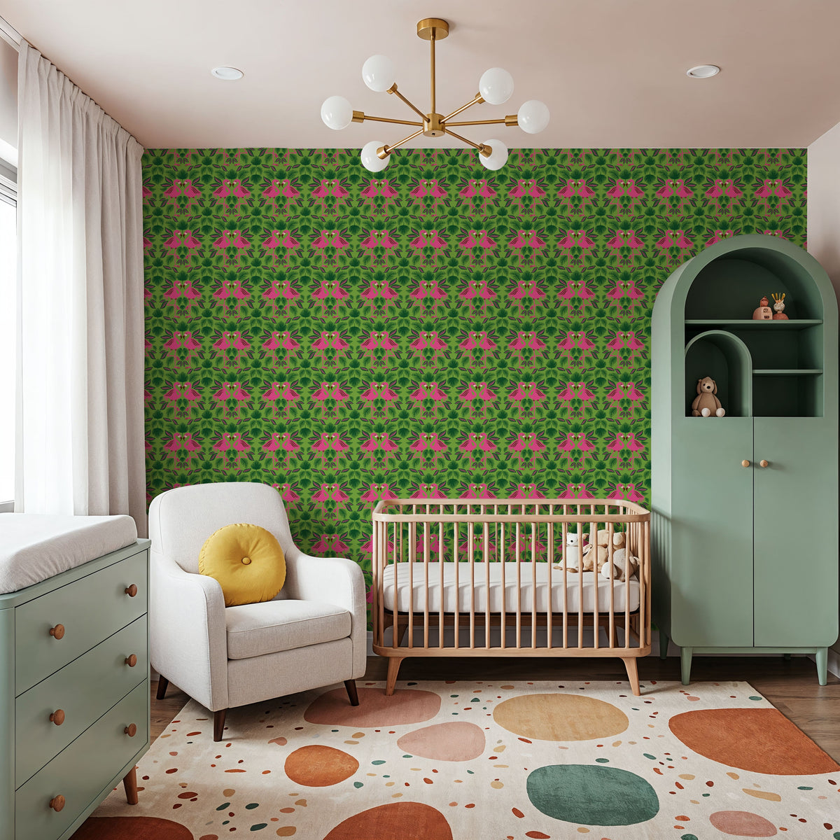 Flamingo Friends Mural Wallpaper - Green Tone - room preview 03