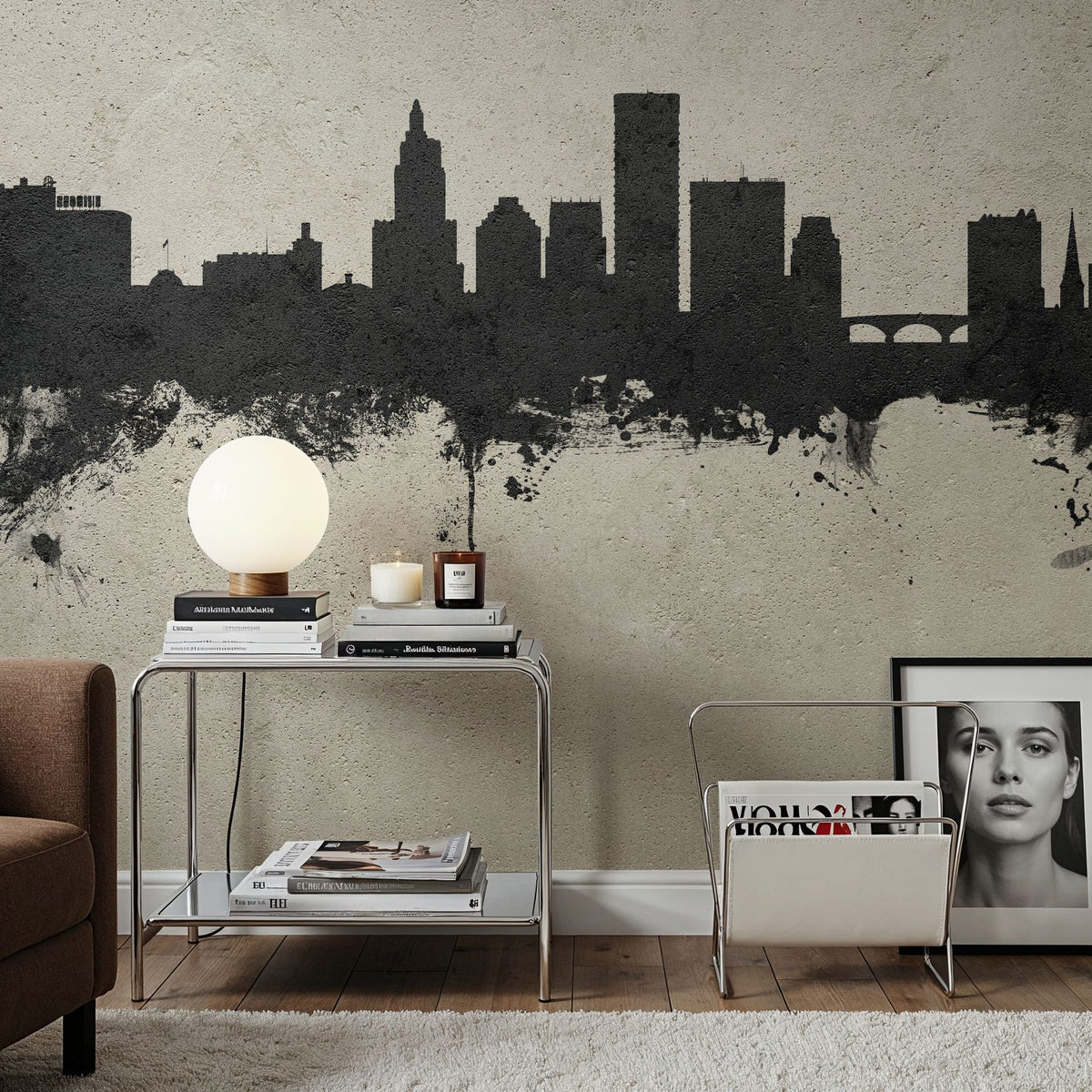 Providence Rhode Island Skyline Concrete Mural Wallpaper - room preview 03