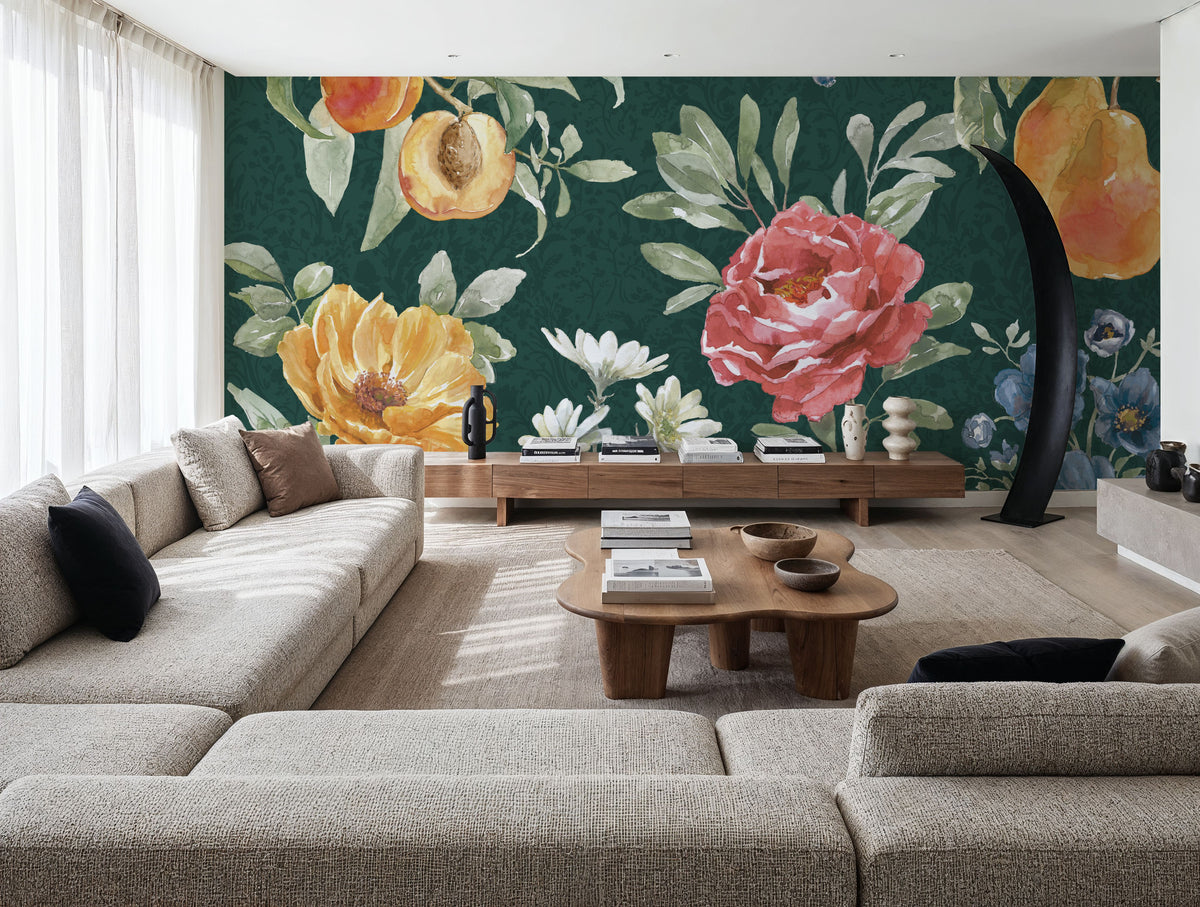 Floral Solitude Green Mural Wallpaper - room preview 03
