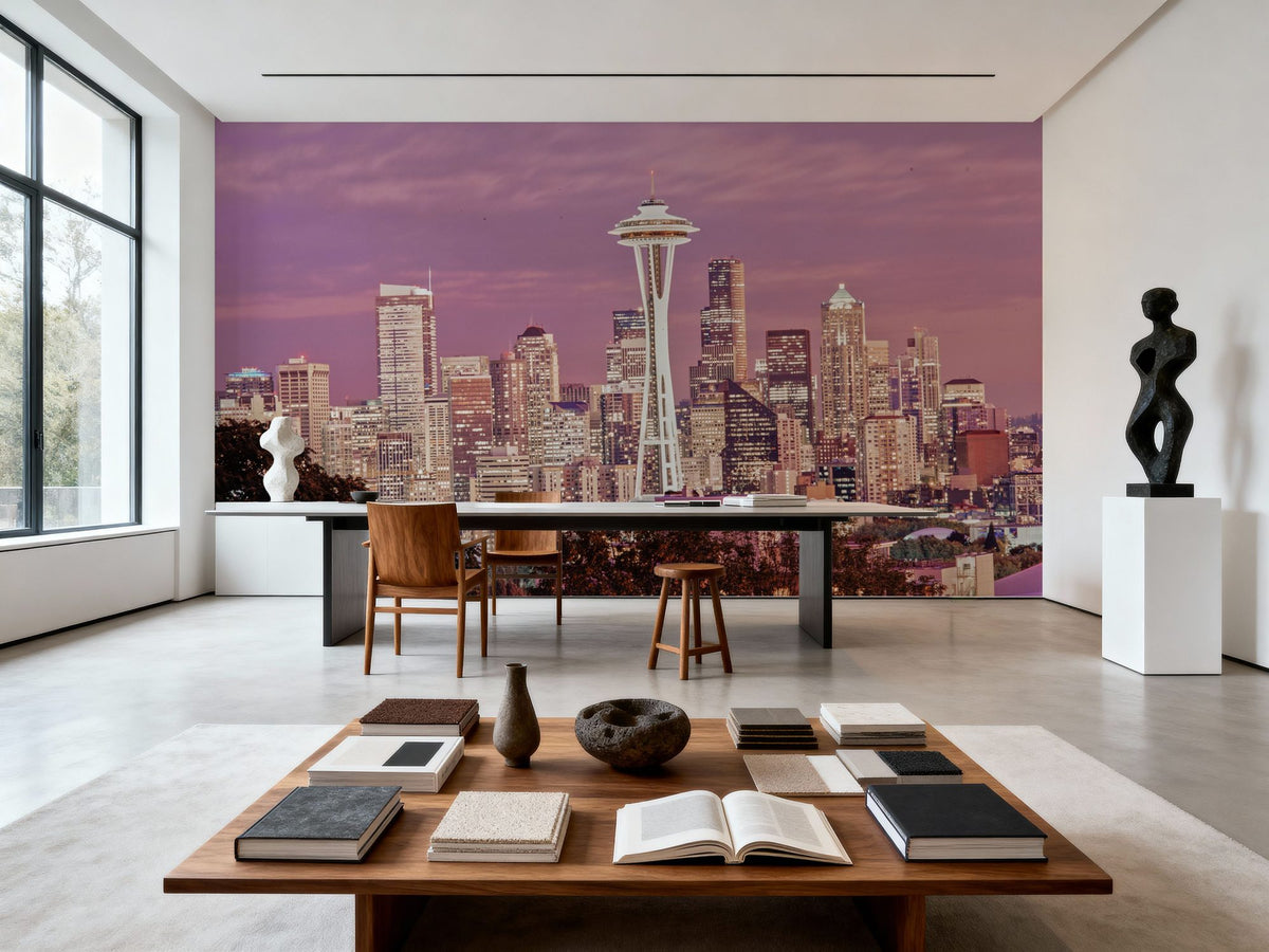 Pink Twilight Metropolis Mural Wallpaper - room preview 03