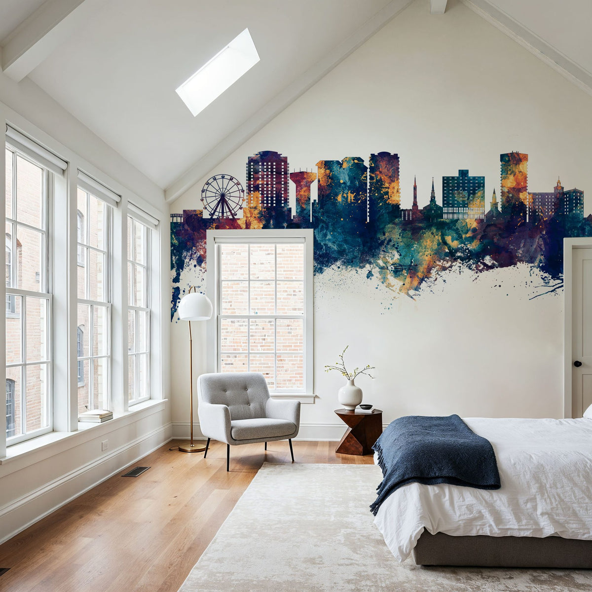 Virginia Beach Skyline Blue & Bronze Mural Wallpaper - room preview 03