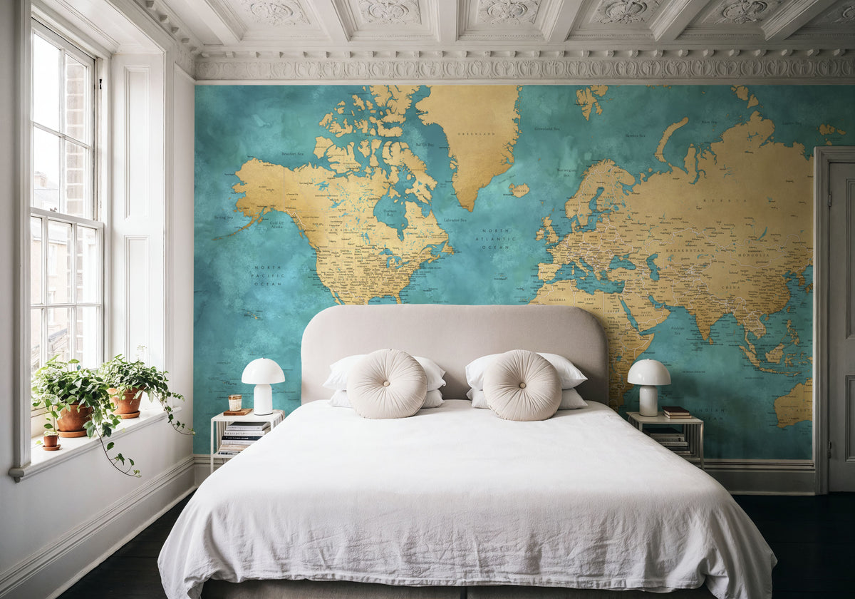 World Map Cities - Lexy Mural Wallpaper - room preview 03