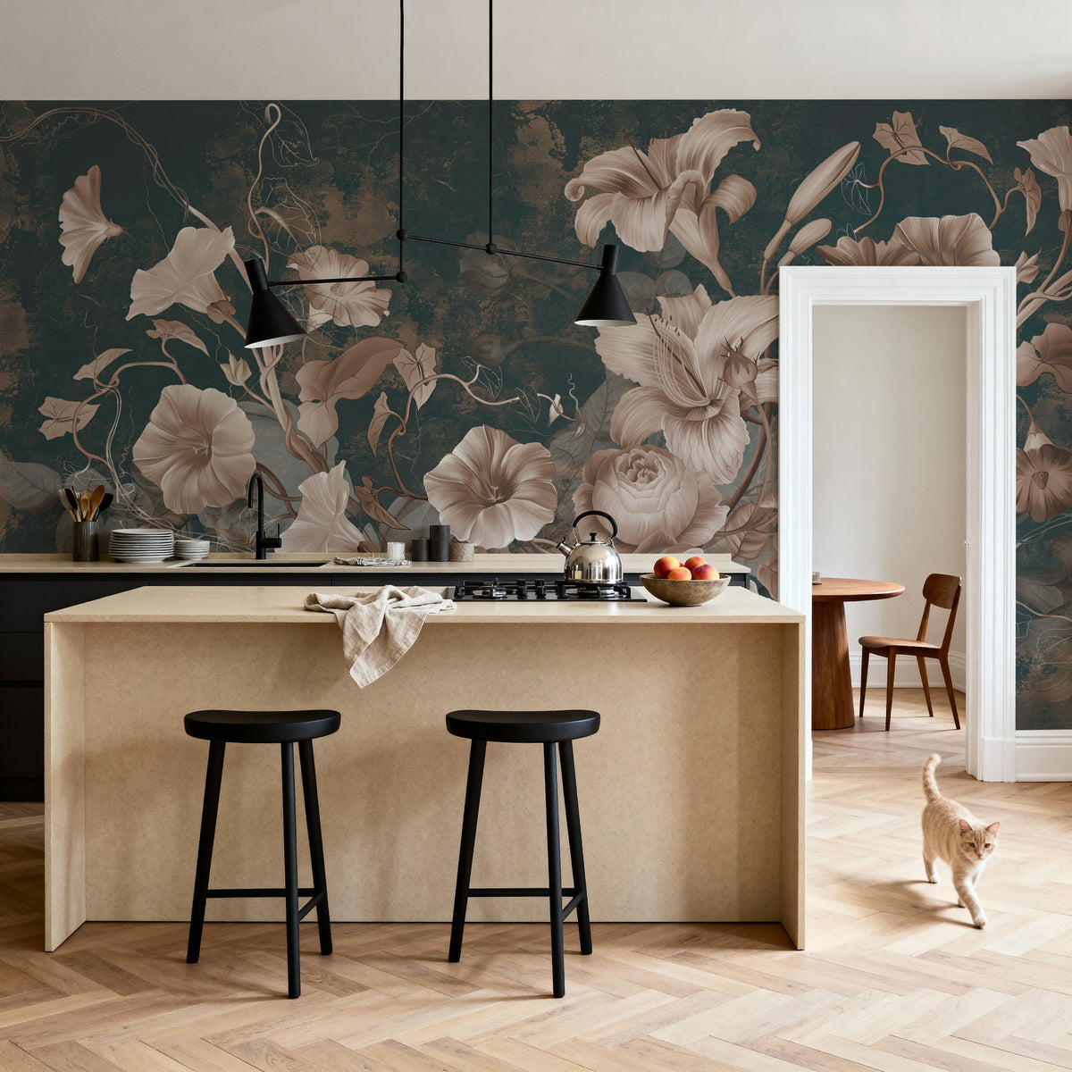 Floral Grunge Singing Mural Wallpaper - room preview 03