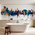 Valencia Spain Skyline Blue & Bronze Mural Wallpaper - room preview 03