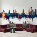 Buenos Aires Argentina Skyline Blue & Bronze Mural Wallpaper - room preview 03