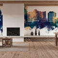Portland Maine Skyline Blue & Bronze Mural Wallpaper - room preview 03