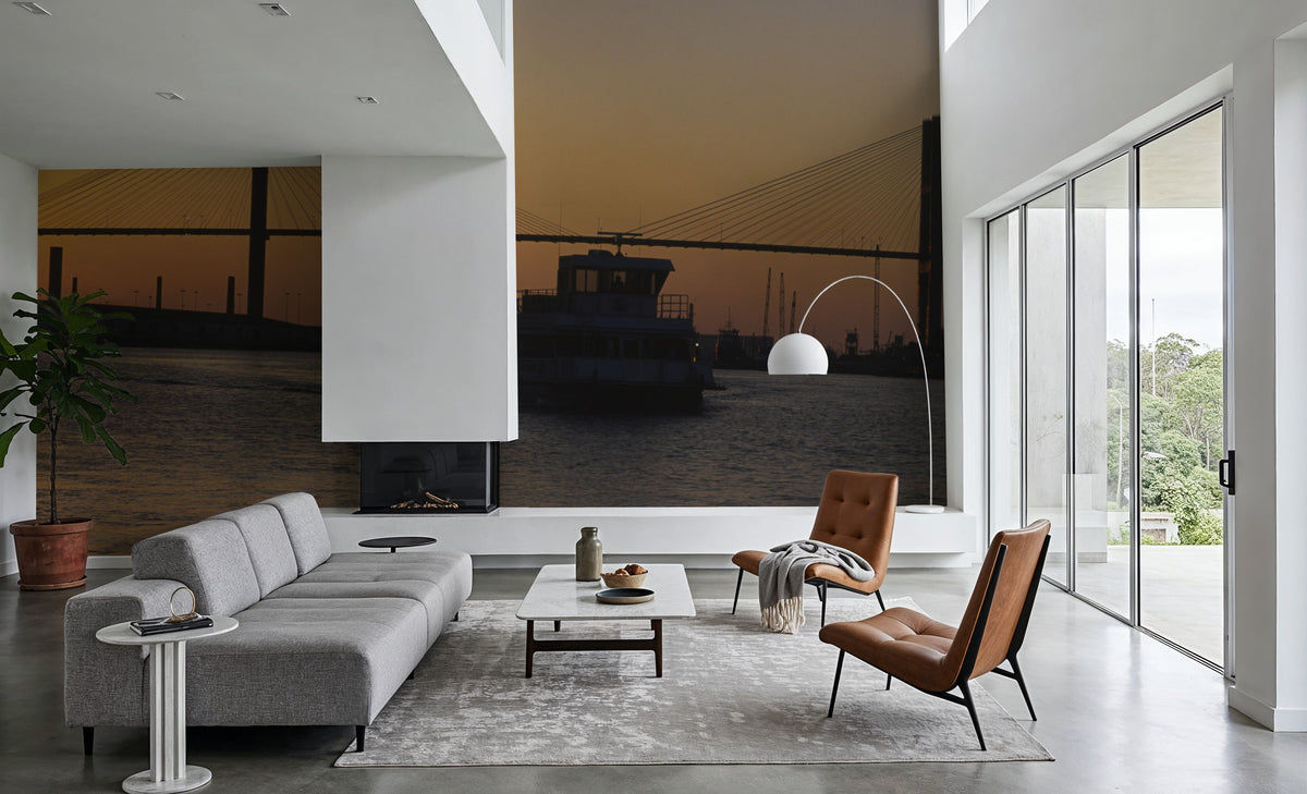 Golden Bridge Silhouette, Mural Wallpaper - room preview 03