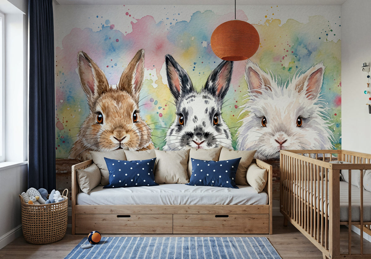 Rabbits - Cute Baby Animals Series Mural Wallpaper - room preview 03