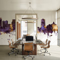 Stamford Connecticut Skyline Purple & Gold Mural Wallpaper - room preview 03