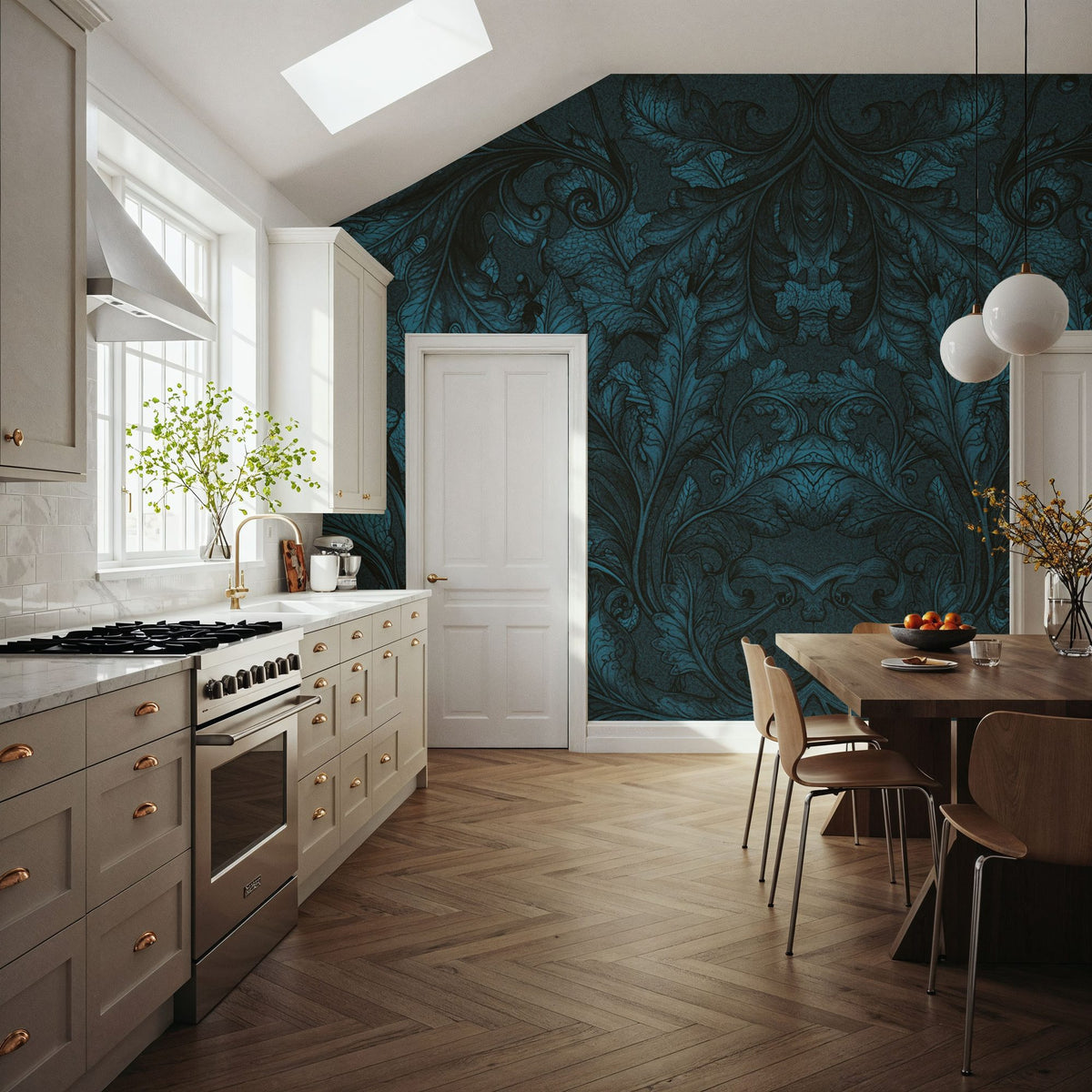Shielded Leaf Blue Mural Wallpaper - room preview 03