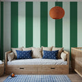 Scalloped Circus Stripes, Green on Green Mural Wallpaper - room preview 03