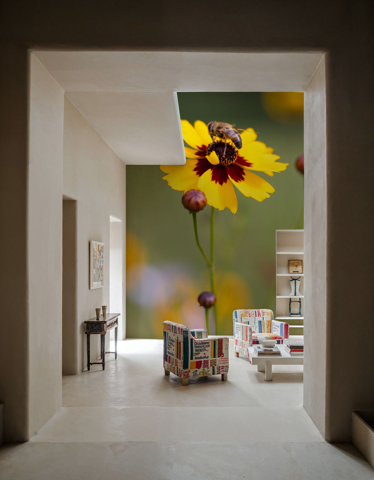 Garden Flower and Bee Mural Wallpaper - room preview 03