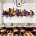 Milan Italy Skyline Purple & Gold Mural Wallpaper - room preview 03