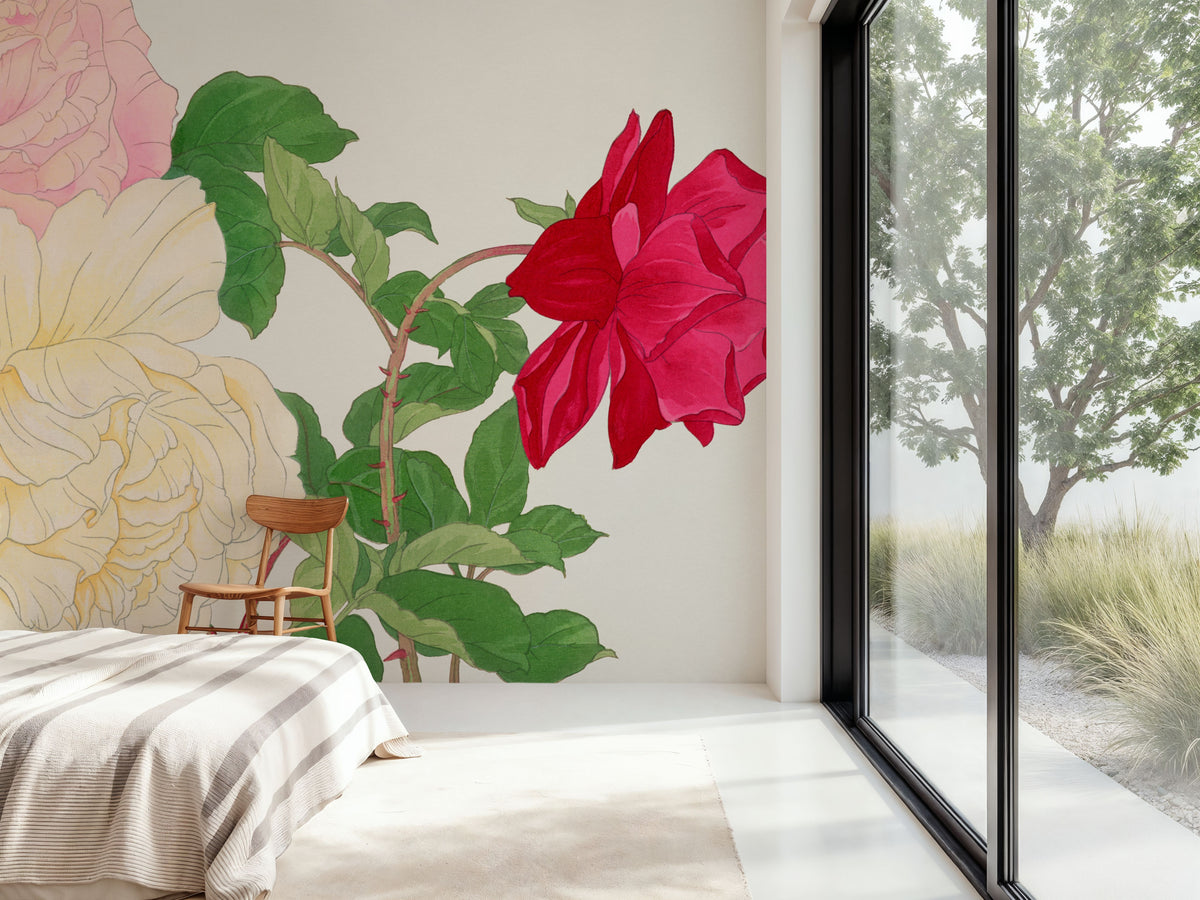 Tanigami Rose Trio Mural Wallpaper - room preview 03