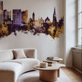 Swindon England Skyline Purple & Gold Mural Wallpaper - room preview 03