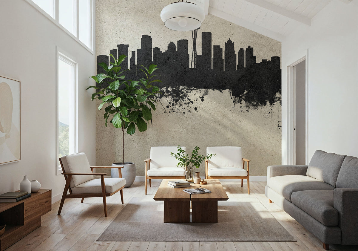 Seattle Skyline Concrete Mural Wallpaper - room preview 03