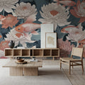 Dancing Fish, Peach on Teal Mural Wallpaper - room preview 03