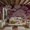 Overleaf Woodland, Burgundy Mural Wallpaper - room preview 03
