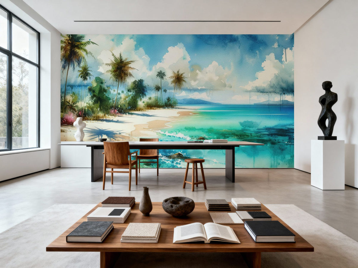 Exotic Tropical Sunny Paradise Beach Mural Wallpaper - room preview 03