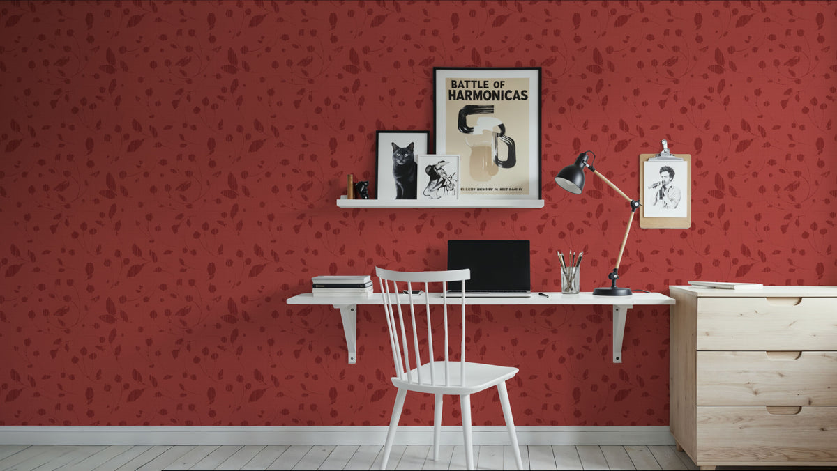 Time to Share Florals Red Mural Wallpaper - room preview 03