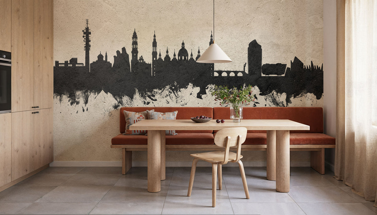 Zaragoza Spain Skyline Concrete Mural Wallpaper - room preview 03