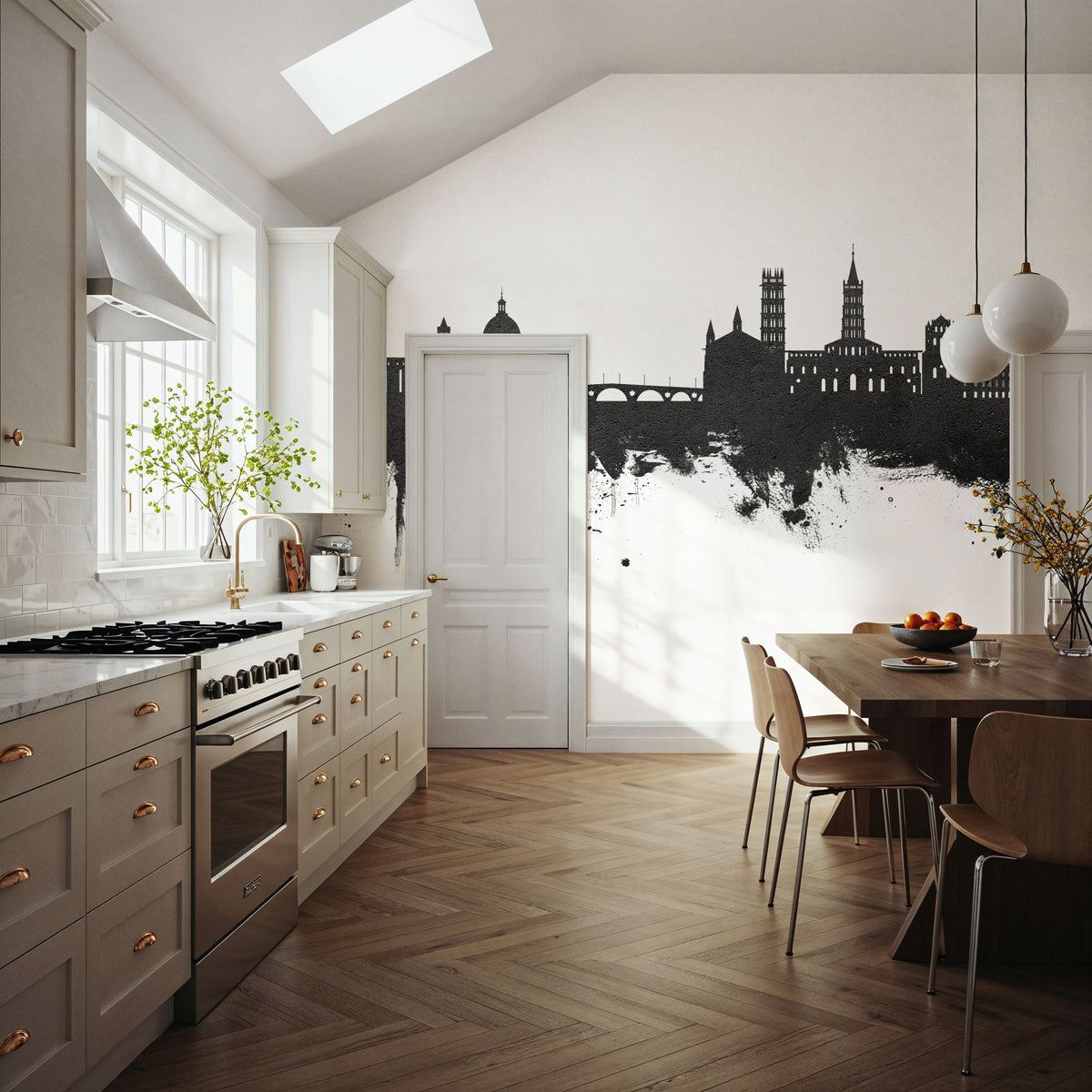 Toulouse France Skyline Black & White Mural Wallpaper - room preview 03