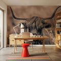 Highland Meadow Portrait Sepia Mural Wallpaper - room preview 03