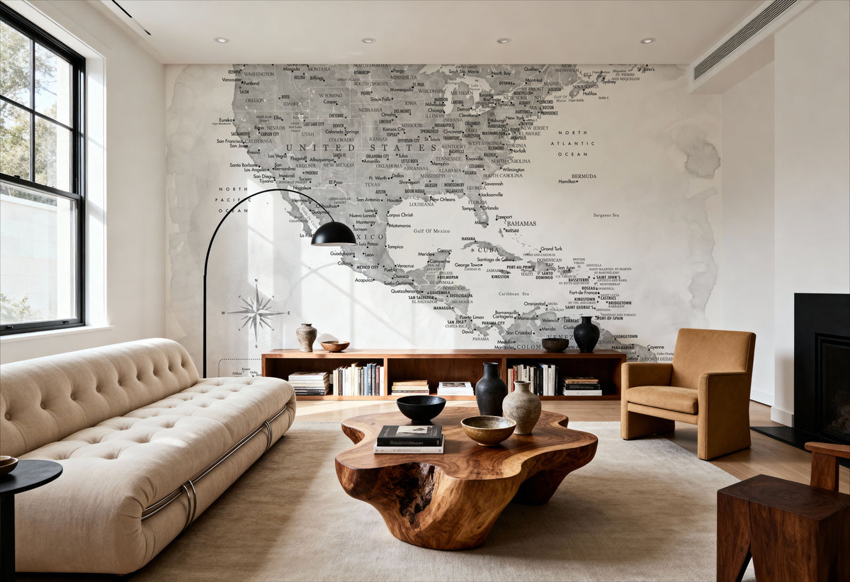 US Mexico Caribbean Map - Jimmy Wash Mural Wallpaper - room preview 03