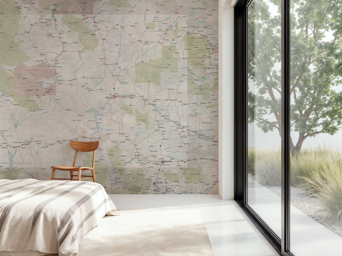 Wyoming Detailed Map Mural Wallpaper - room preview 03